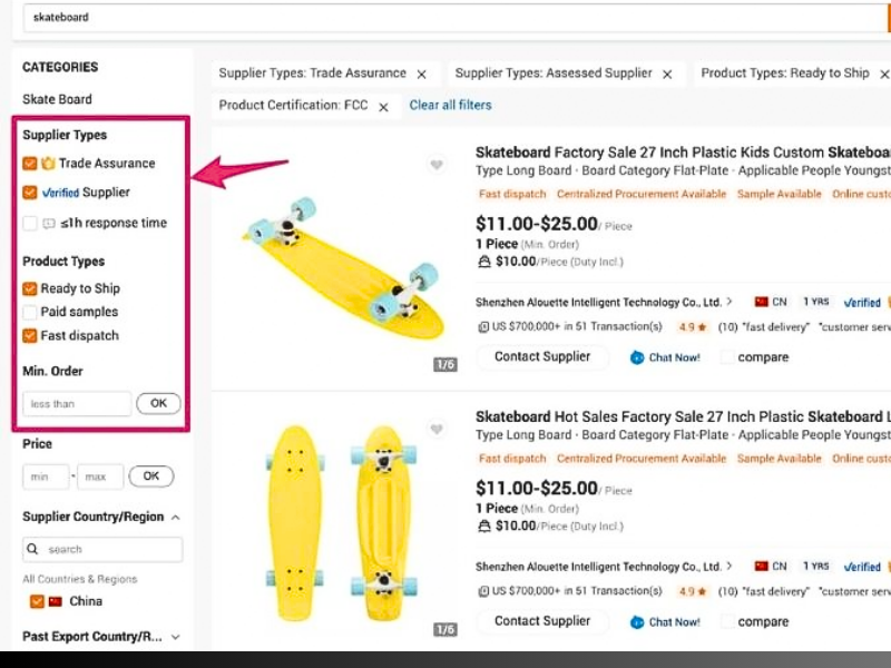 Truy cập Alibaba để thực hiện tìm kiếm và lựa chọn sản phẩm
