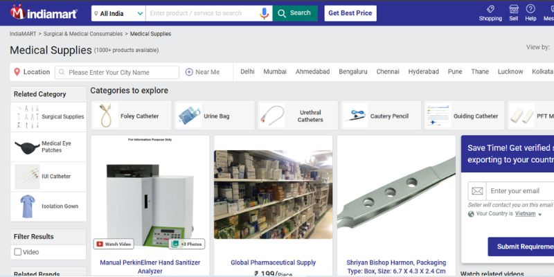 IndiaMART cung cấp nhiều vật tư y tế
