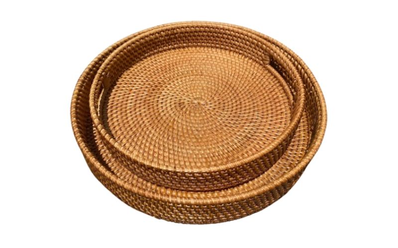 Round woven rattan tray